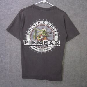 Pineapple Willy's Shirt Mens Small Gray Panama City Beach Pier Bar Gator Tee